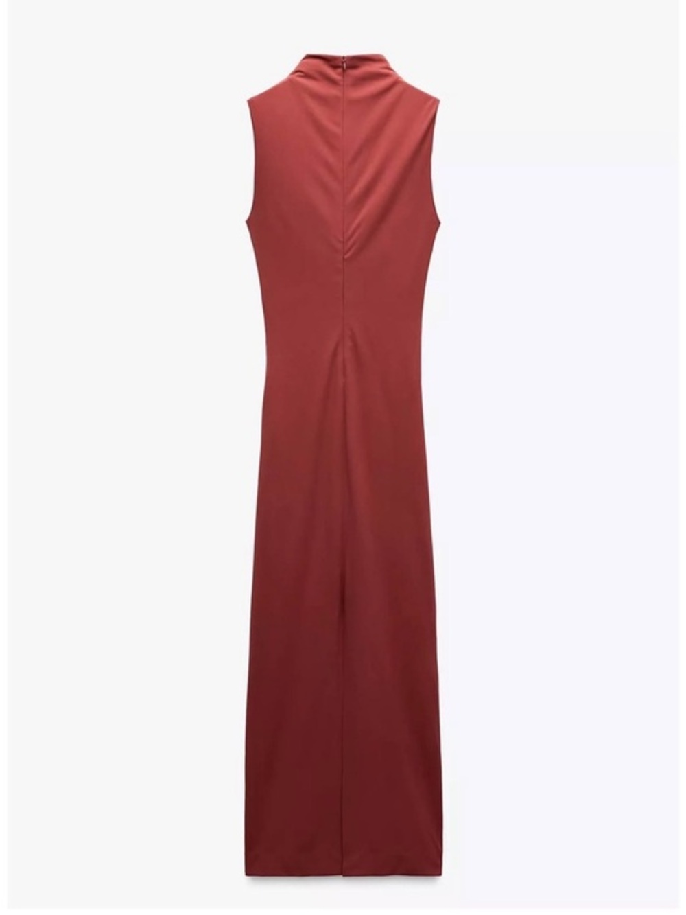 Zara Maxi Dress Small Ruched Bodycon Mock Neck Sleeveless Brown Dress - Picture 2 of 8